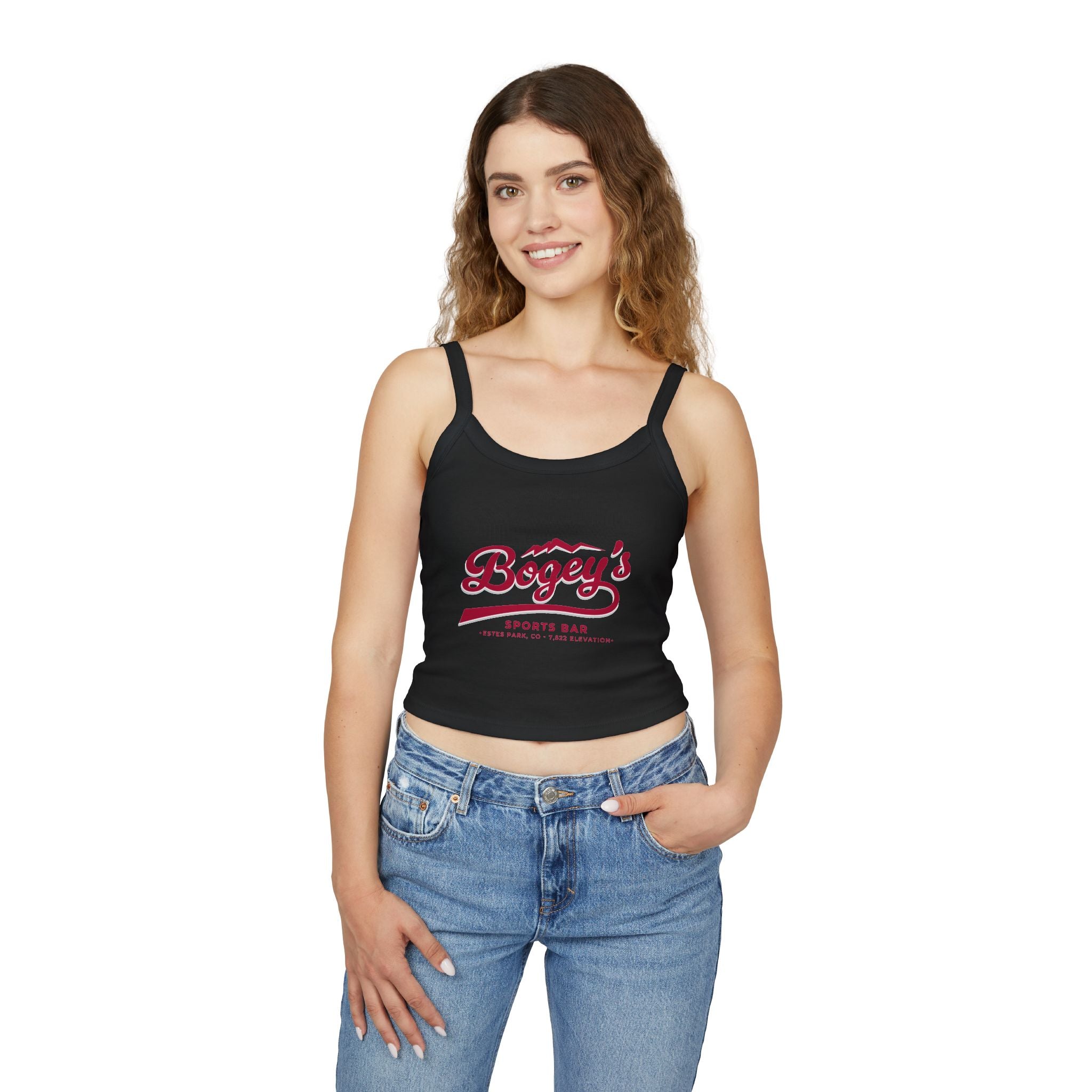 Womens Crop Spaghetti T | Black and White