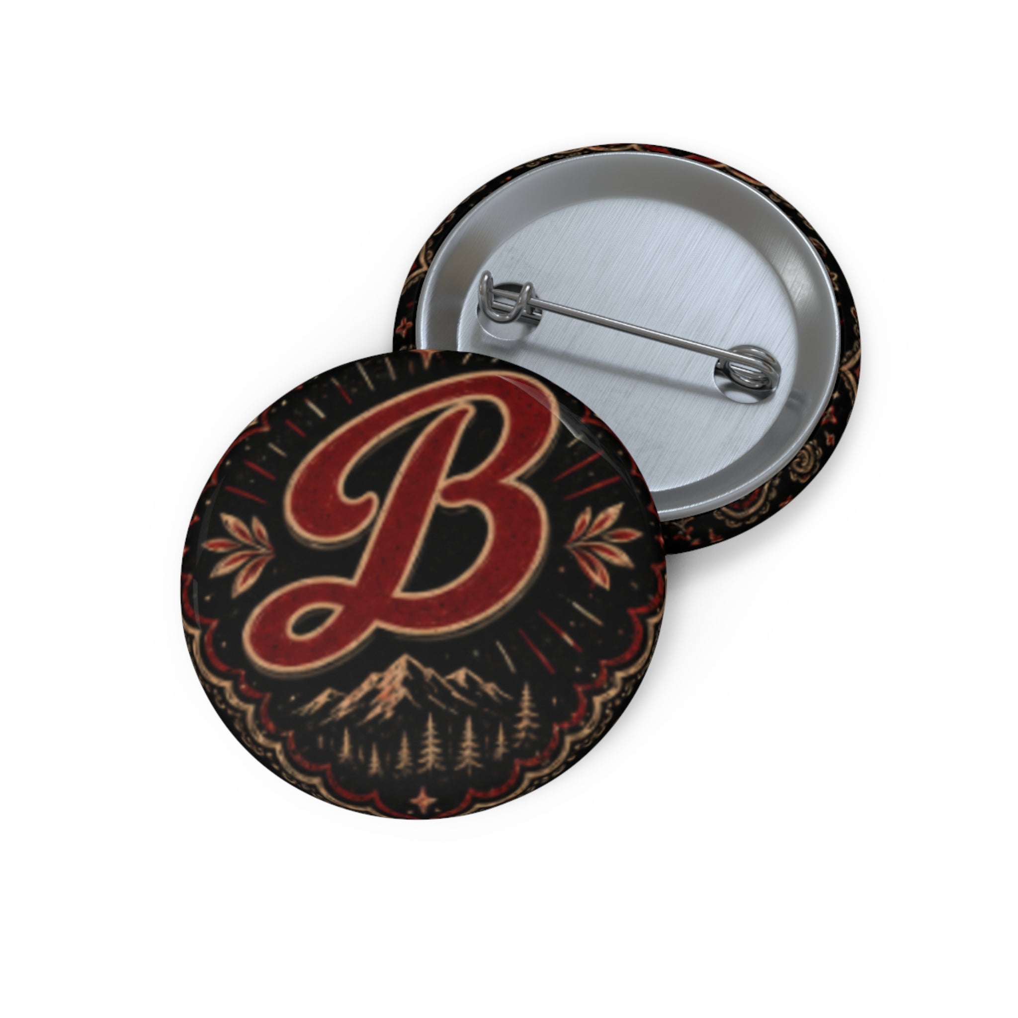 Monogram 'B' Vintage Forest Pin Button